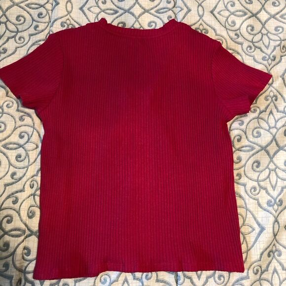 NWT Anthropologie Lace-Up Ribbed Baby Tee Pink Size Large. - Picture 6 of 7